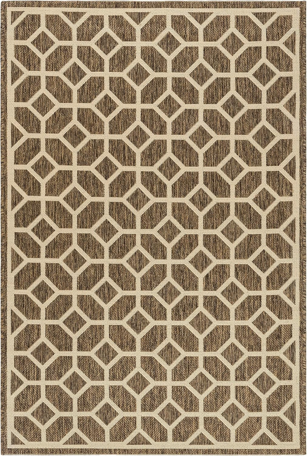 SAFAVIEH Beach House Theo Geometric Indoor/Outdoor Area Rug Blue/Cream, 3' x 5'