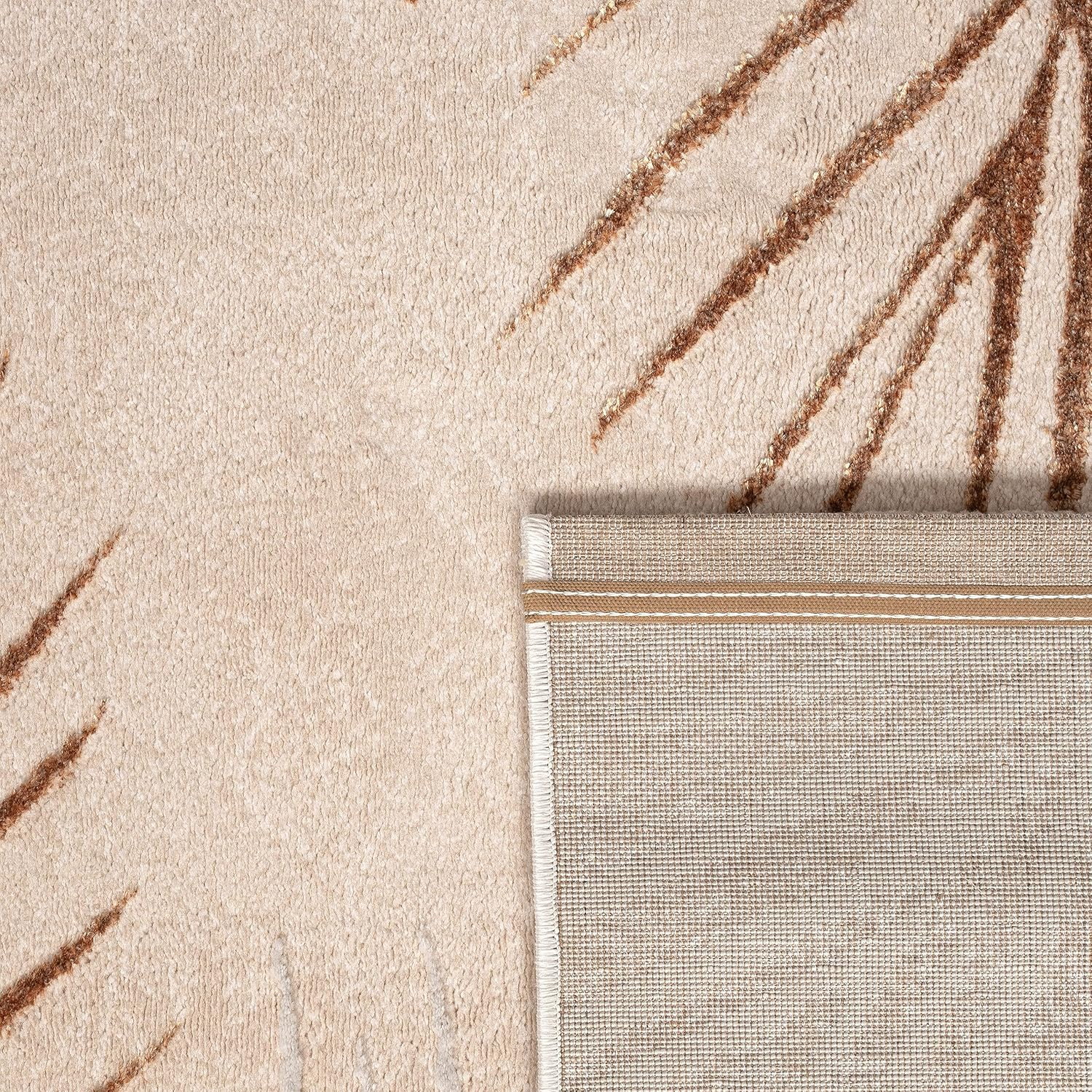 Beige and Brown Palm Leaf Pattern Rectangular Rug, 3'11" x 5'3"