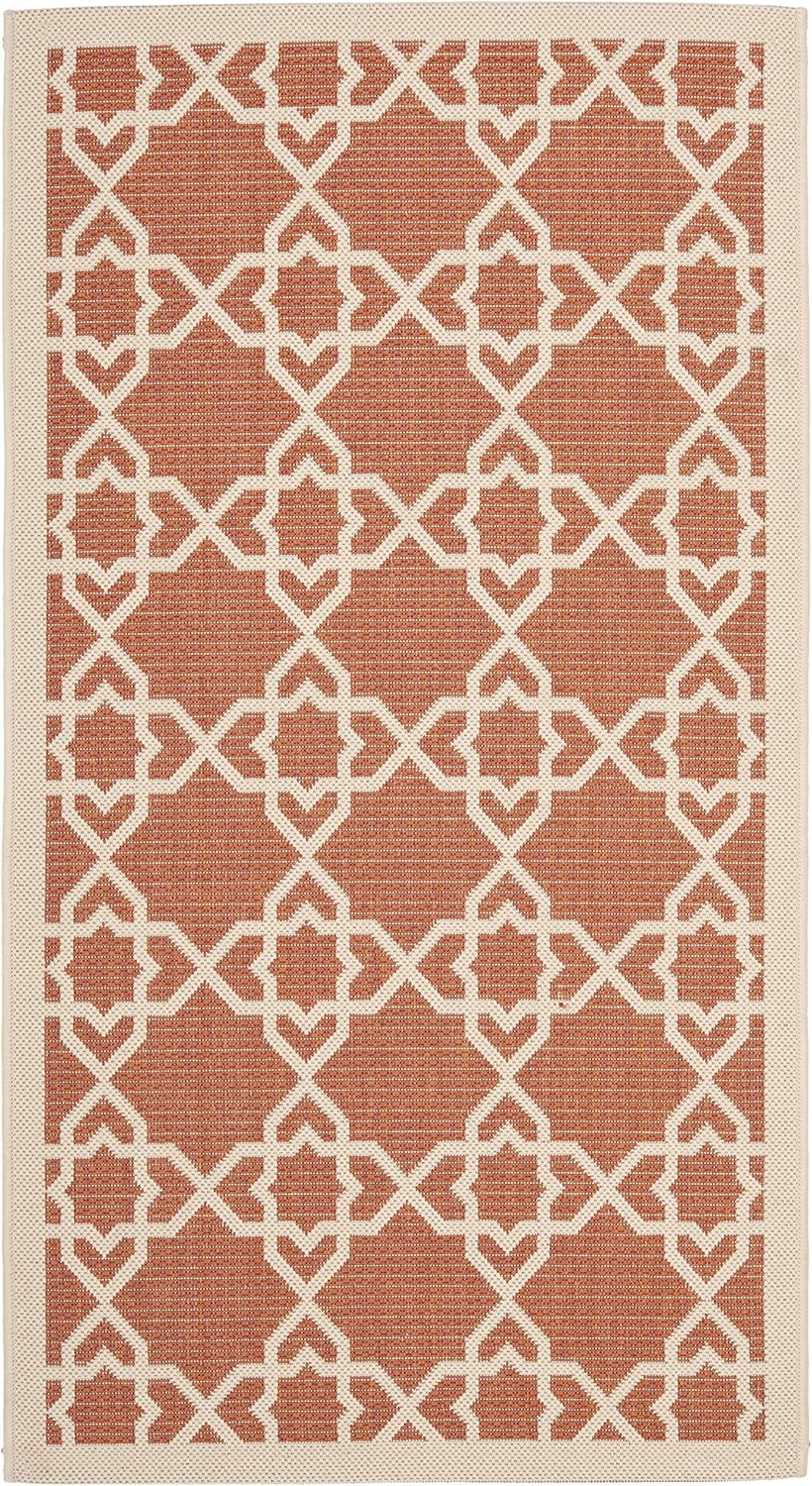 SAFAVIEH Courtyard Carol Geometric Indoor/Outdoor Area Rug, 2' x 3'7", Terracotta/Beige