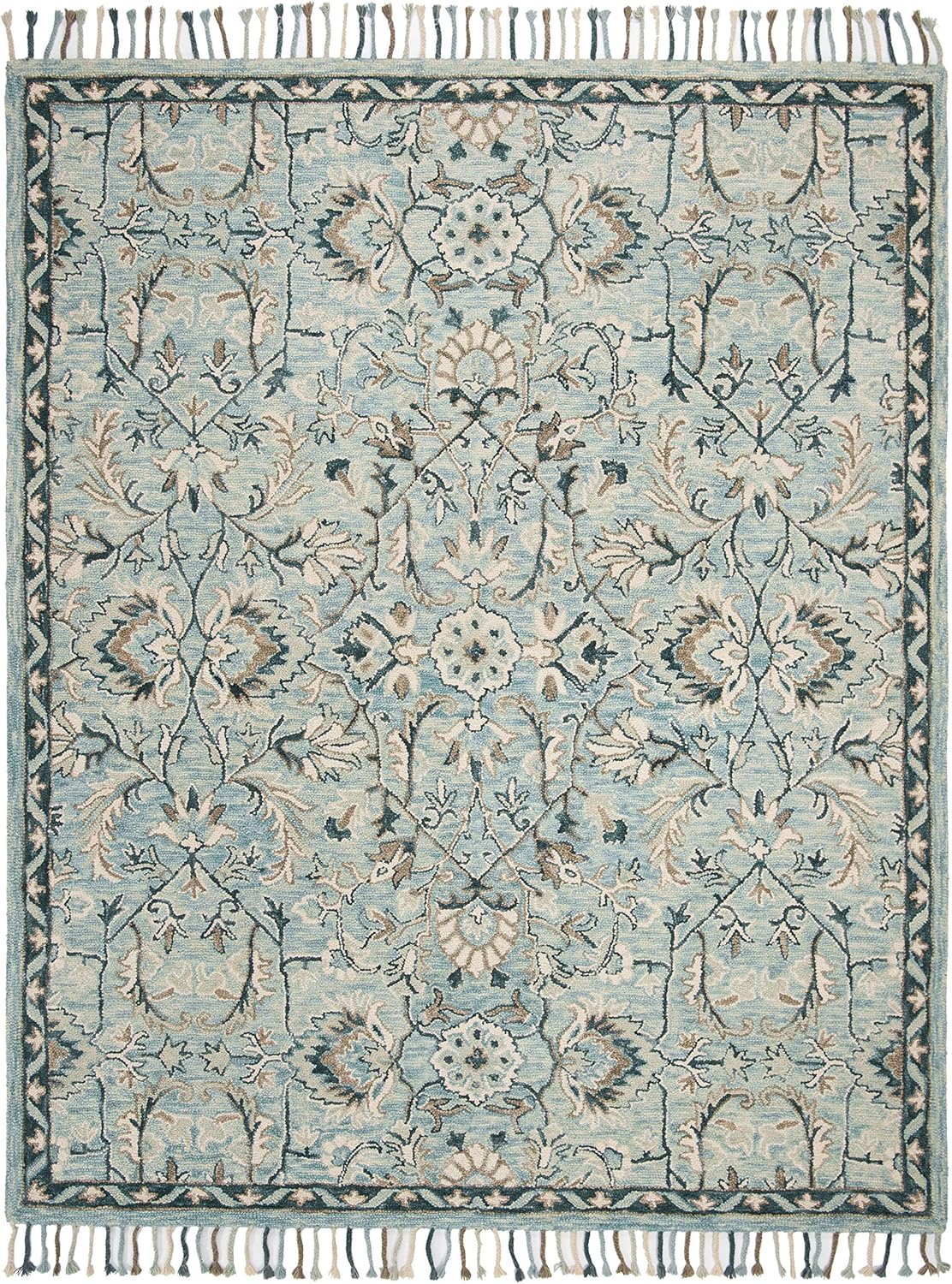 SAFAVIEH Blossom Frona Floral Wool Fringed Area Rug, Blue/Ivory, 9' x 12'
