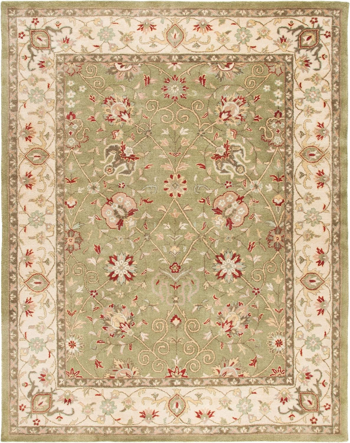 SAFAVIEH Antiquity Lilibeth Traditional Floral Wool Area Rug, Sage, 8'3" x 11'
