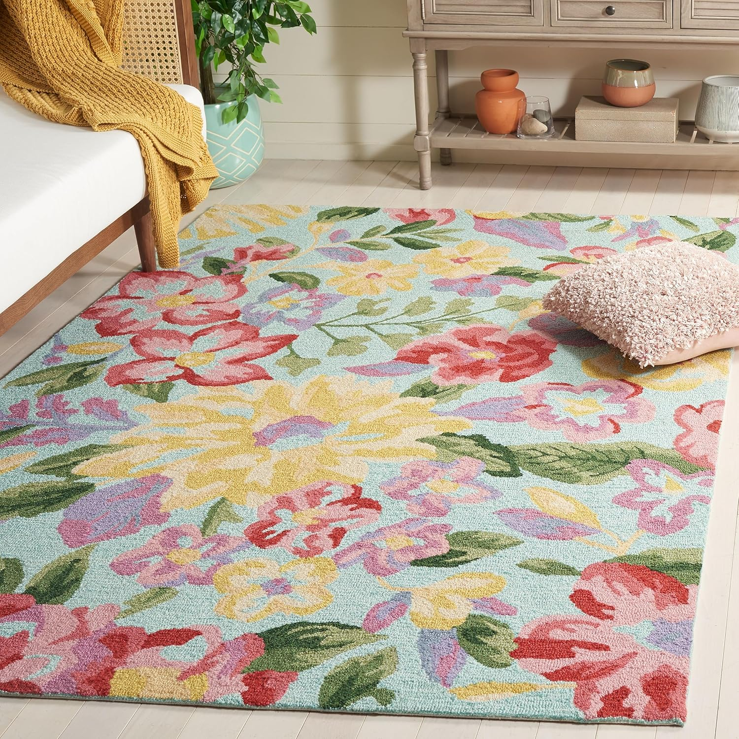 SAFAVIEH Easy Care Alan Floral Area Rug, Blue/Pink, 4' x 6'