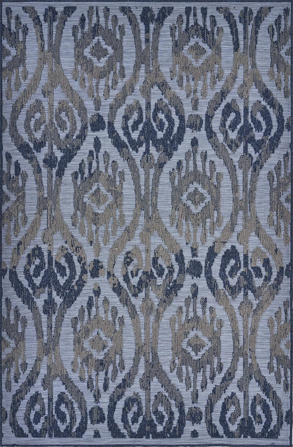 LR Home Reese 7'9" x 9'9", Blue/Gray Ikat Fade, Stain, and Moisture Resistant Indoor/Outdoor Area Rug