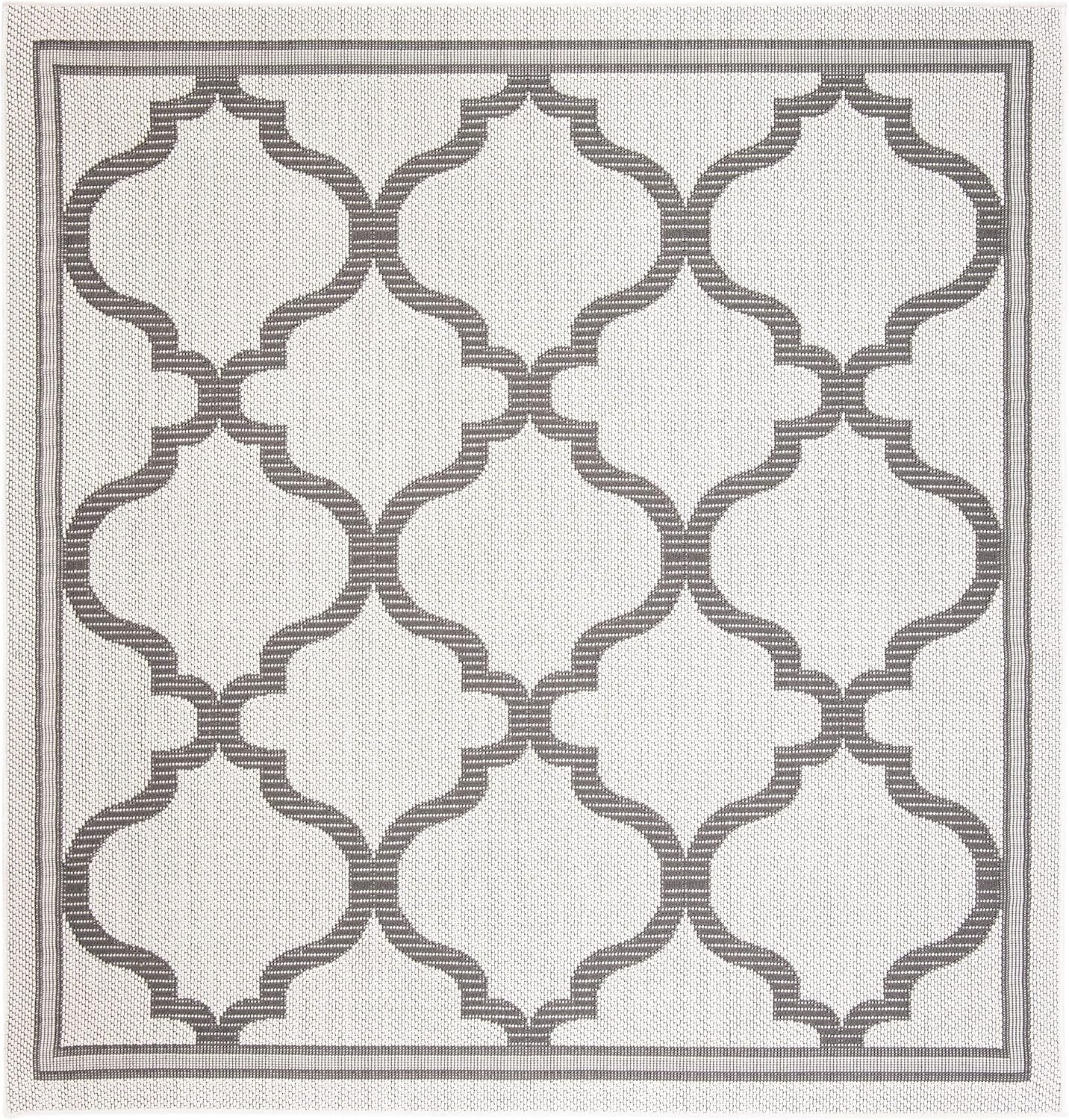 SAFAVIEH Bermuda Corie Geometric Quatrefoil Indoor/Outdoor Area Rug Ivory/Grey, 6'7" x 6'7" Square
