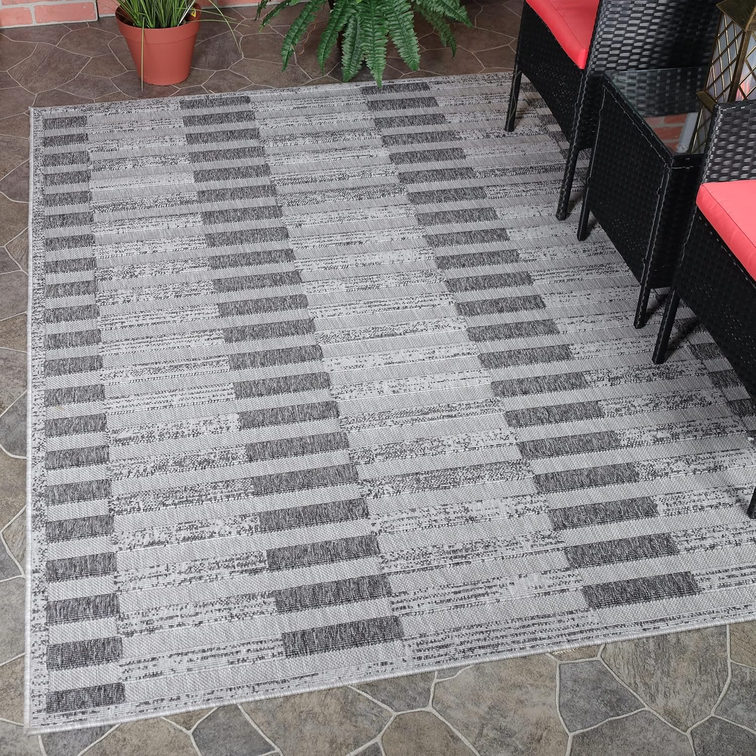 Superior Indoor Outdoor Area Rug, Perfect for Patio, Bedroom, Kitchen, Laundry Room, Entryway, Office, Playroom, Carpet Cover, Geometric Contemporary Stripe, Grayson Collection, 5' 2" x 7' 2", Grey