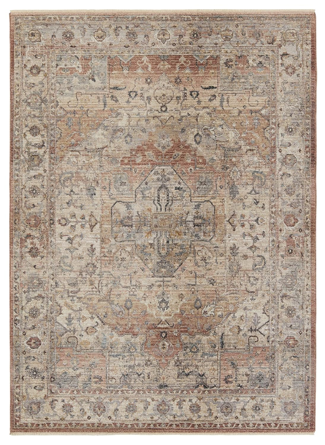 Tan and Pink Medallion Synthetic Runner Rug, 2'9" x 8'