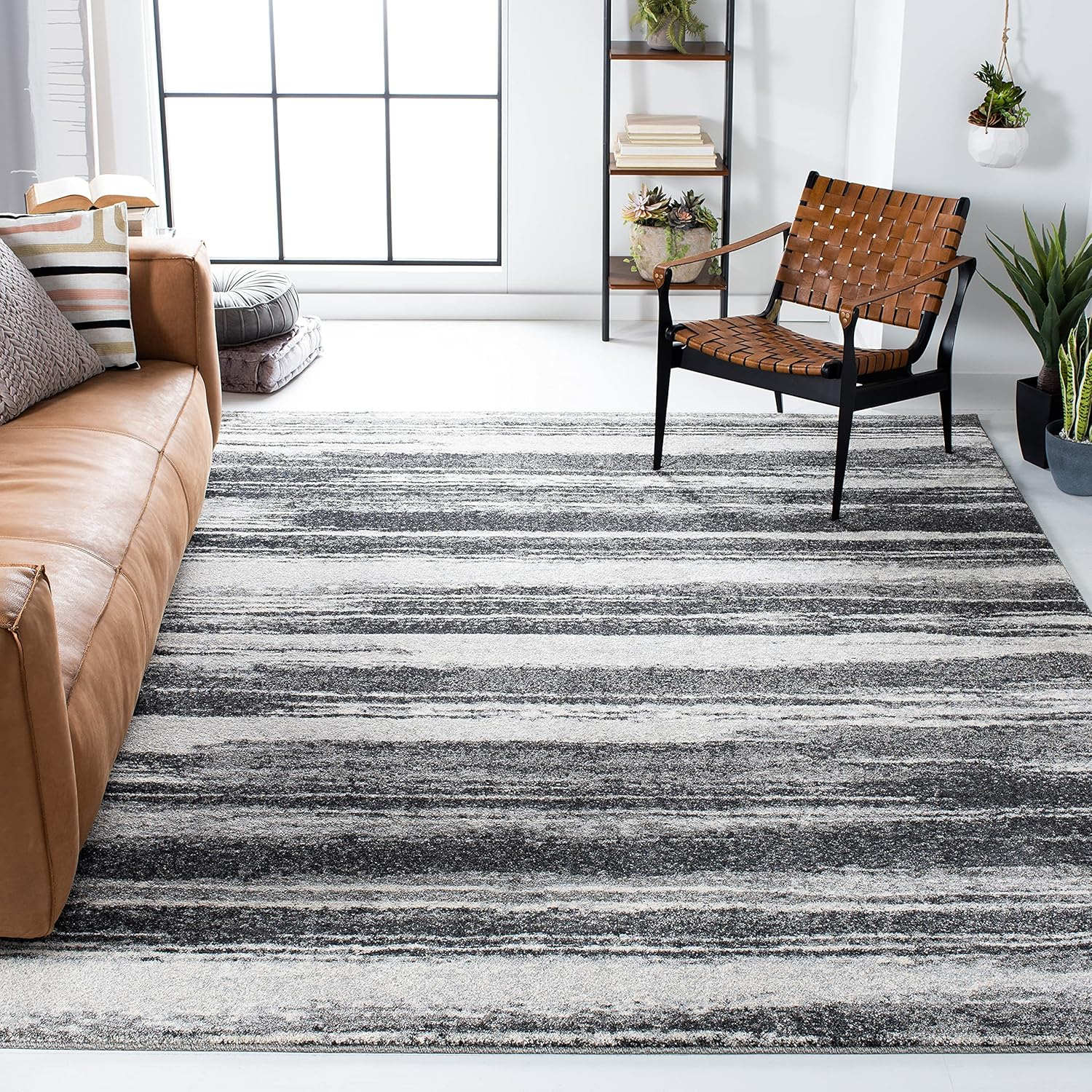 Retro Dark Grey and Light Grey 9' x 12' Shag Area Rug