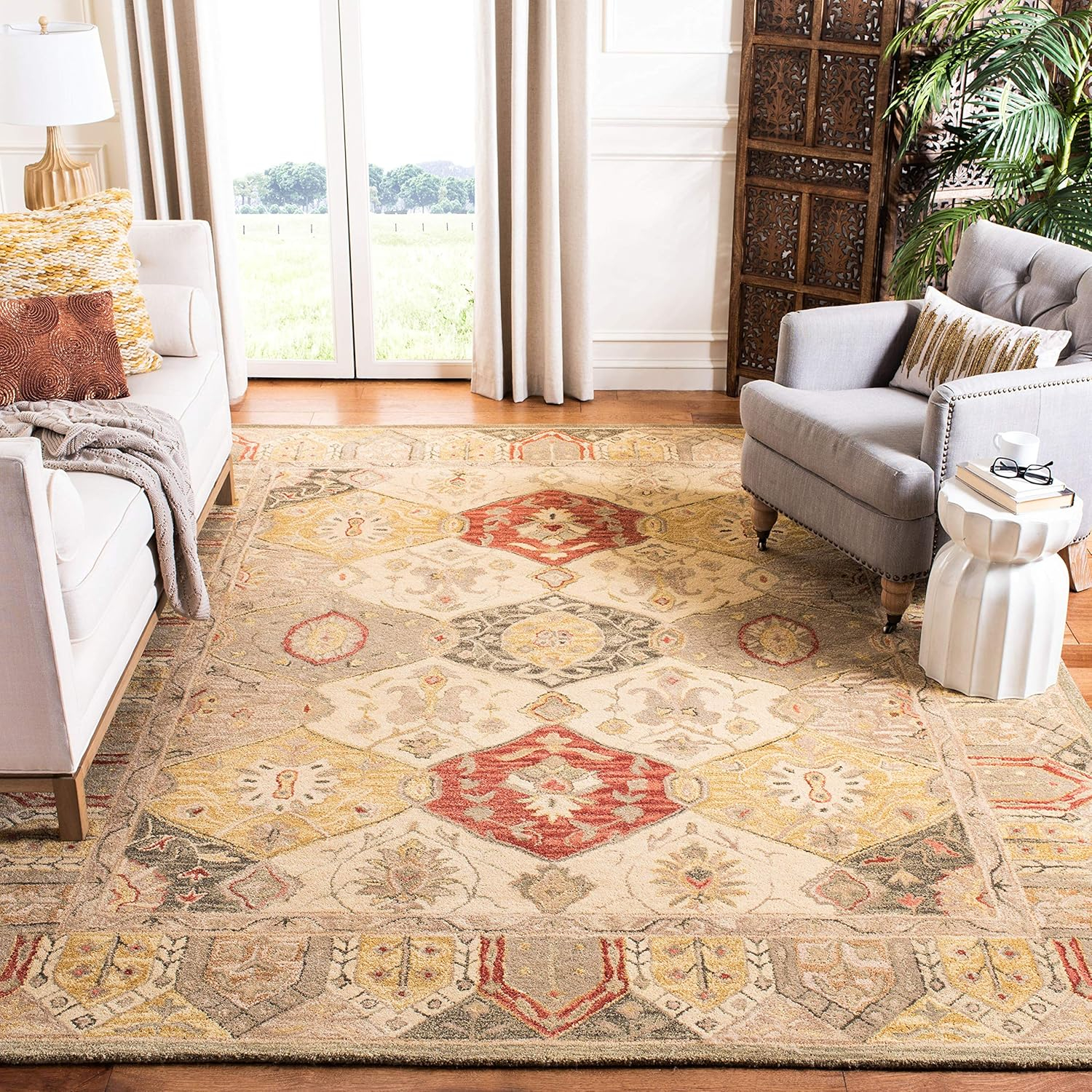 SAFAVIEH Anatolia Taylor Floral Wool Area Rug, Beige/Multi, 9' x 12'