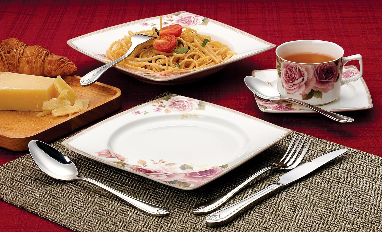 Stylish and Elegant 57 Pieces Bone China Dinnerware Set Service for Hosting Parties and Events for 8 People - Loretta, 57 Piece