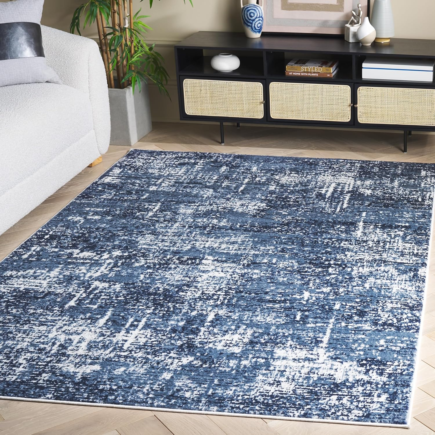SAFAVIEH Amelia Ian Abstract Area Rug, Ivory/Dark Blue, 10' x 14'