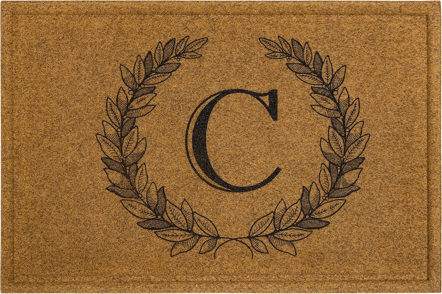 Mohawk Home Laurel Monogram C Low Pile Printed Faux Coir All Weather Eco Friendly Indoor/Outdoor Doormat, Natural, 1' 6" X 2' 6"