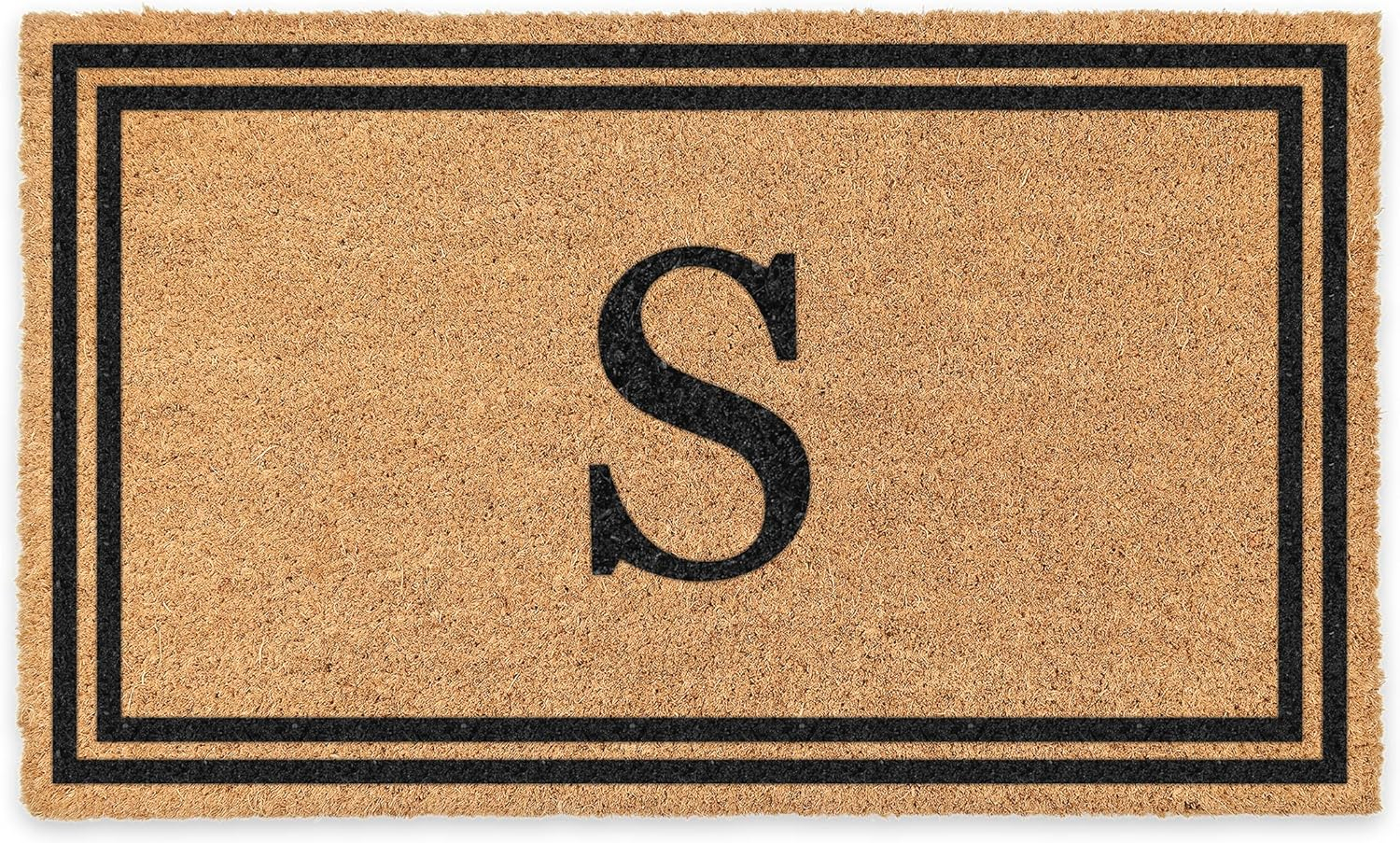 COCO MATS 'N MORE Personalized Door Mat with Monogram for Outdoor Indoor - Non-Slip Coco Coir Front Doormat with Vinyl Backing, Wedding, Housewarming, New Home (18" x 30", Black Double Bordered)