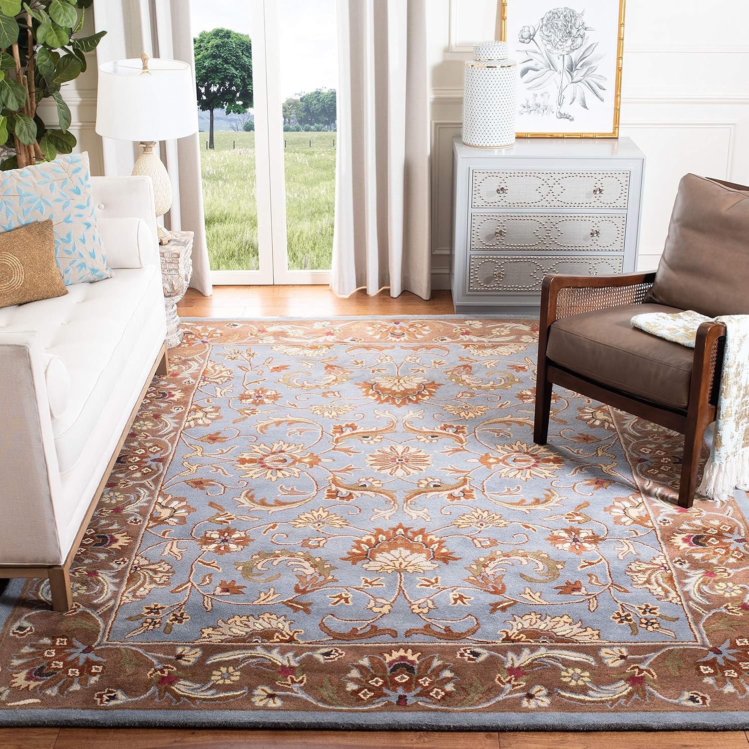 SAFAVIEH Heritage Constantine Traditional Wool Area Rug, Blue/Beige, 9' x 12'