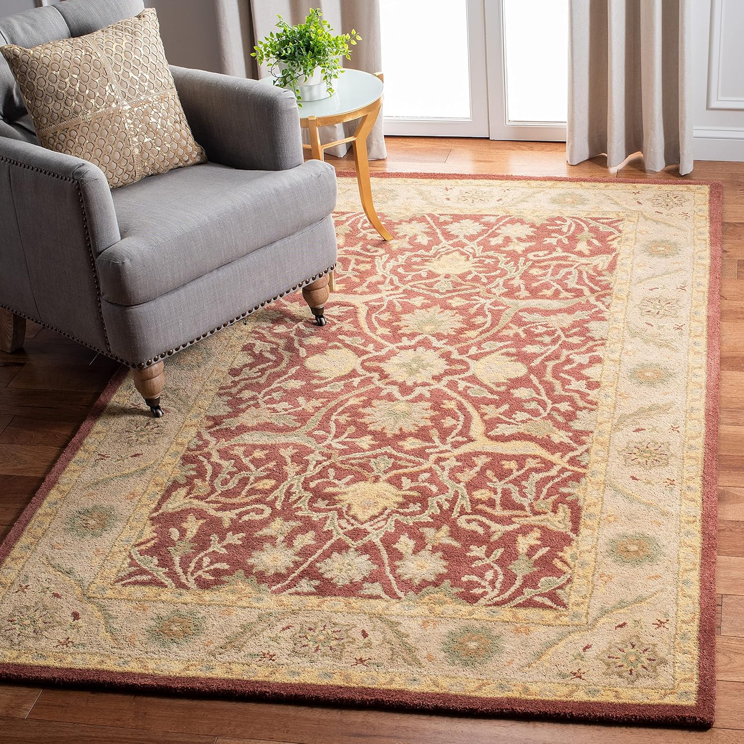 SAFAVIEH Antiquity Toireasa Traditional Floral Wool Area Rug, Rust, 5' x 8'