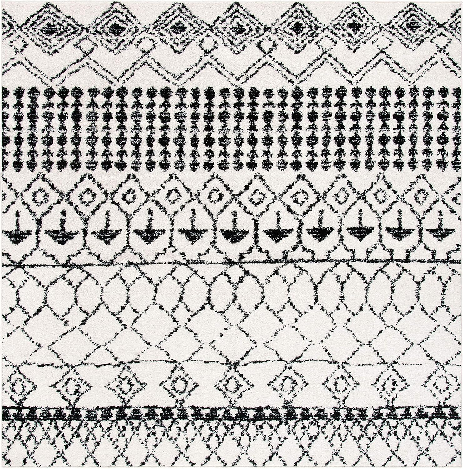 SAFAVIEH Tulum Coriander Moroccan Geometric Area Rug, 10' x 10' Square, Ivory/Black