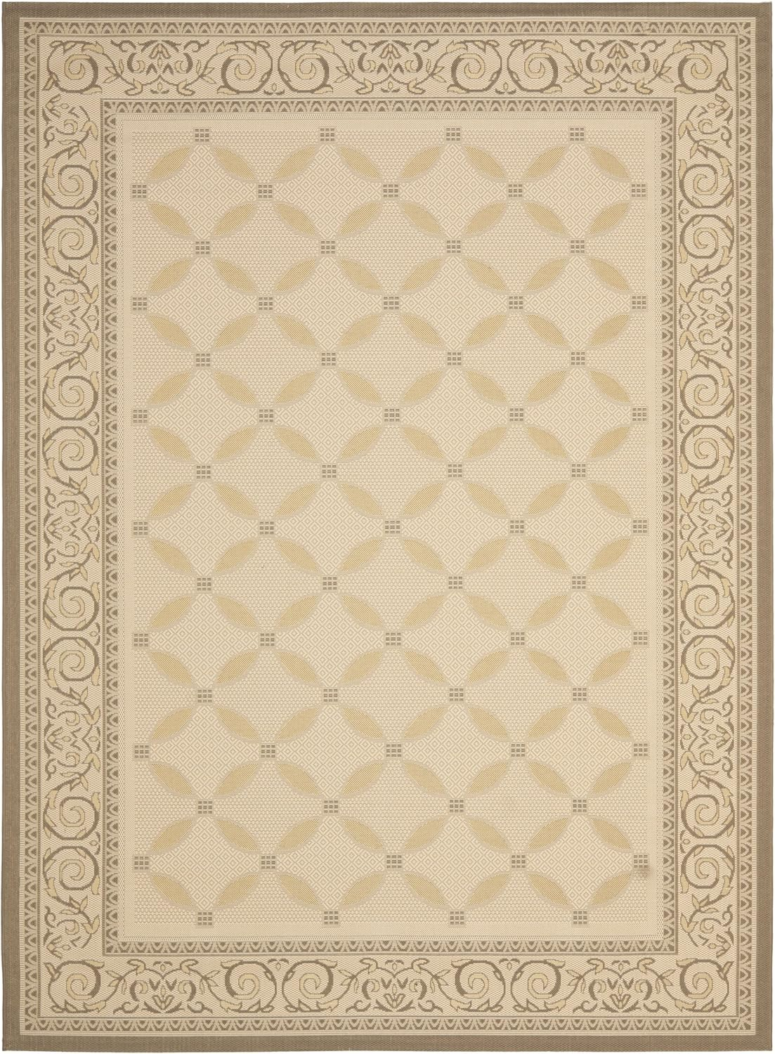 SAFAVIEH Courtyard Cohen Bordered Indoor/Outdoor Area Rug, Dark Beige/Beige, 9' x 12'