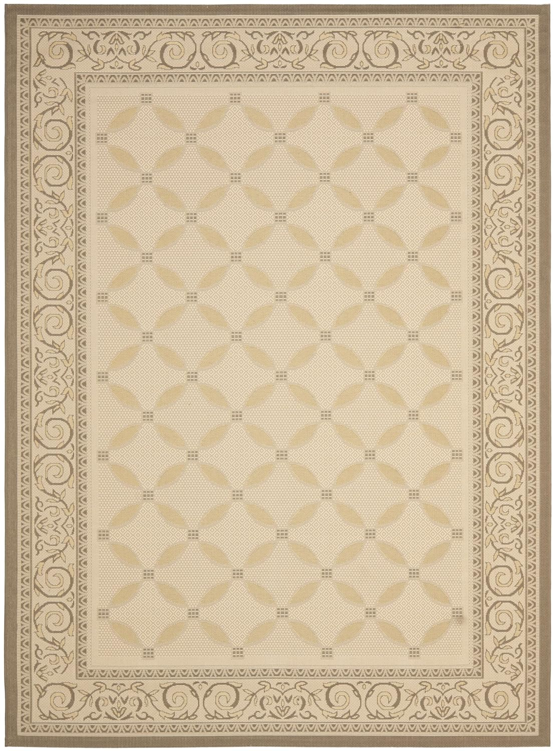 SAFAVIEH Courtyard Cohen Bordered Indoor/Outdoor Area Rug, Beige/Dark Beige, 4' x 5'7"