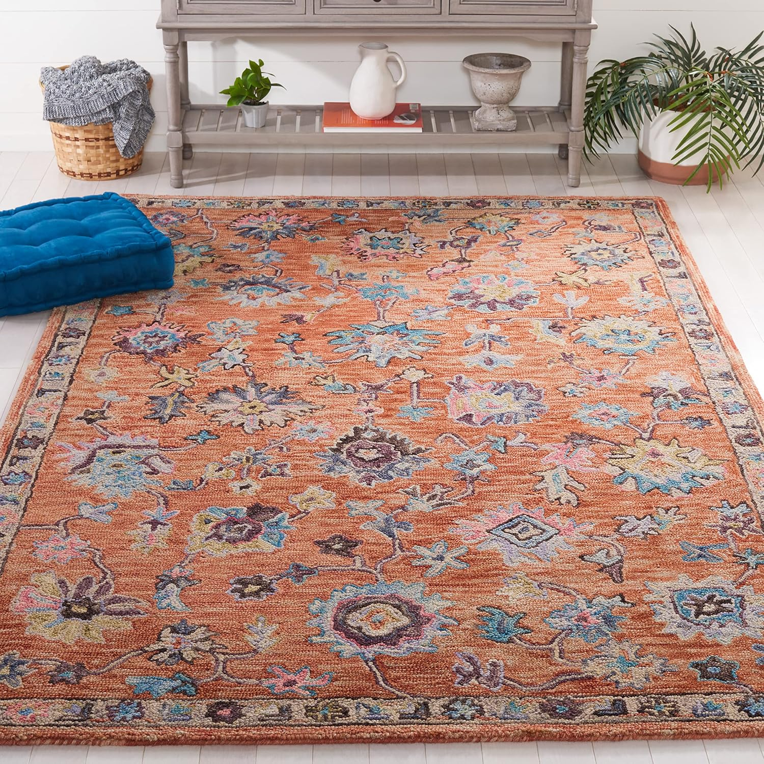SAFAVIEH Blossom Moema Floral Area Rug, Rust/Blue, 4' x 6'