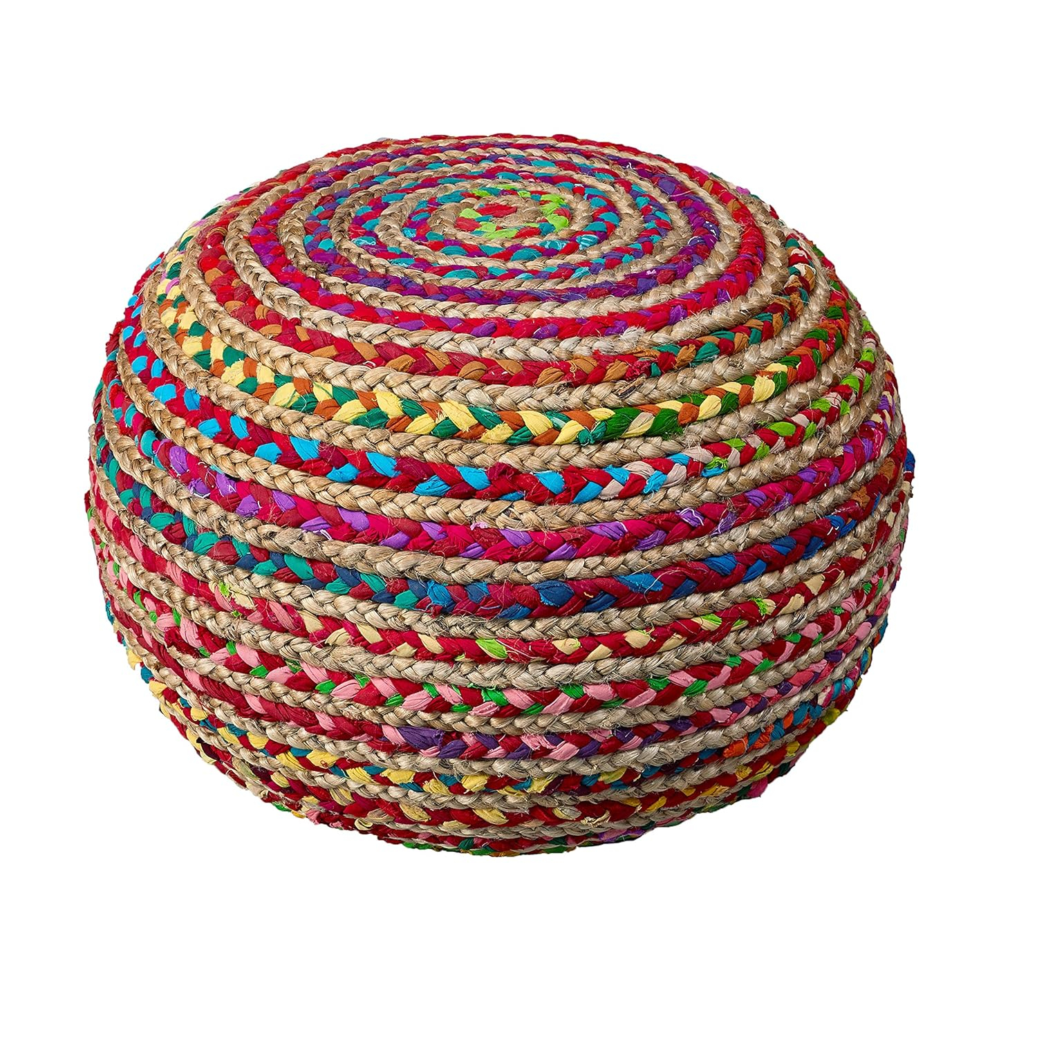LR Home Savanna Round Rainbow Striped Indoor Pouf Ottoman, 20" H x 14" W