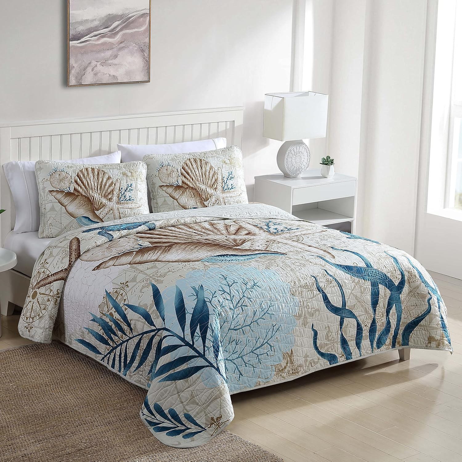 Caribbean Joe Coastal 3PC Quilt Set Blue Turtle - King