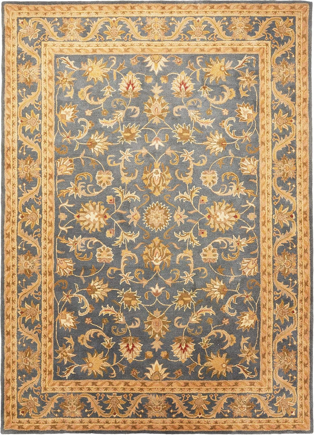 SAFAVIEH Antiquity Carmella Floral Bordered Wool Area Rug, Blue/Gold, 9' x 12'