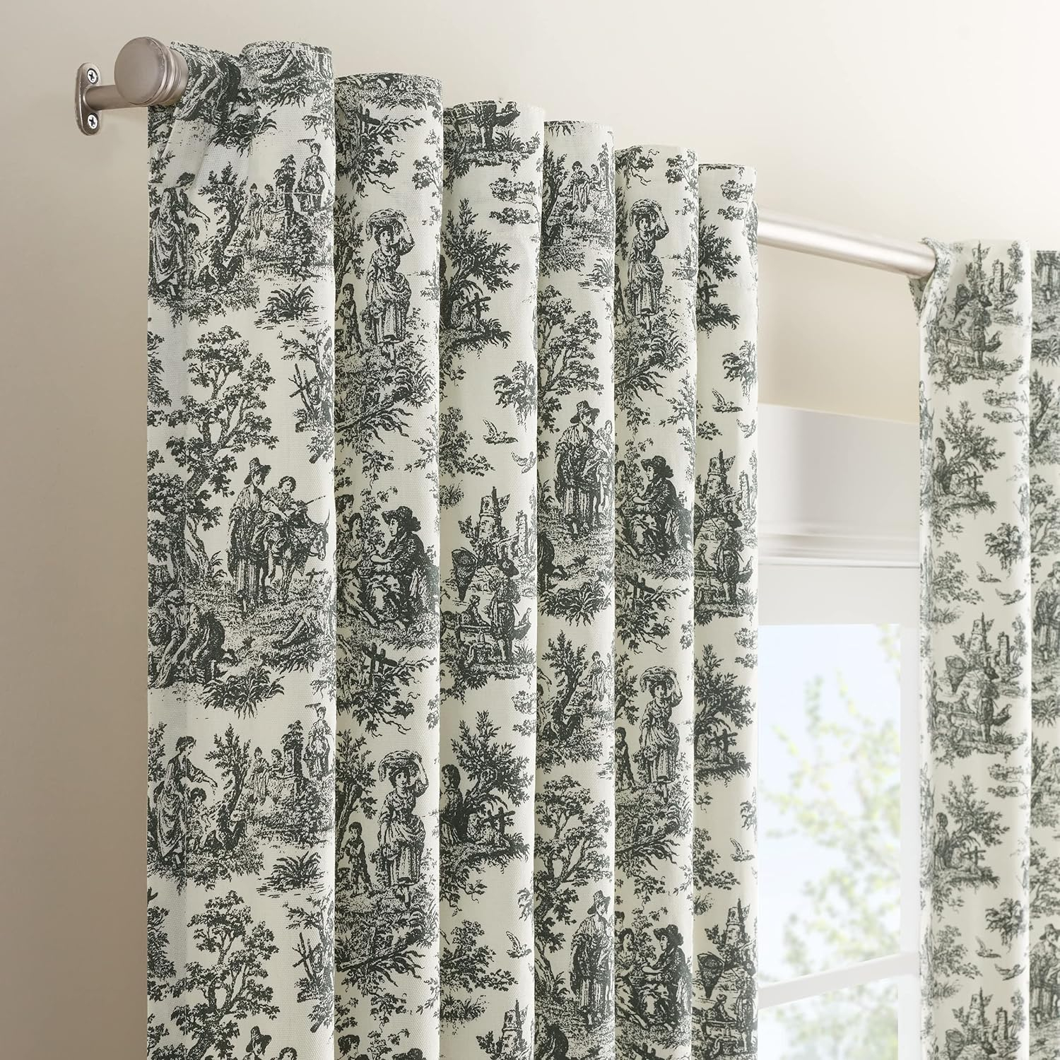 Waverly Charmed Life Toile Tie Back Single Curtain Panel, 52"x84", Onyx
