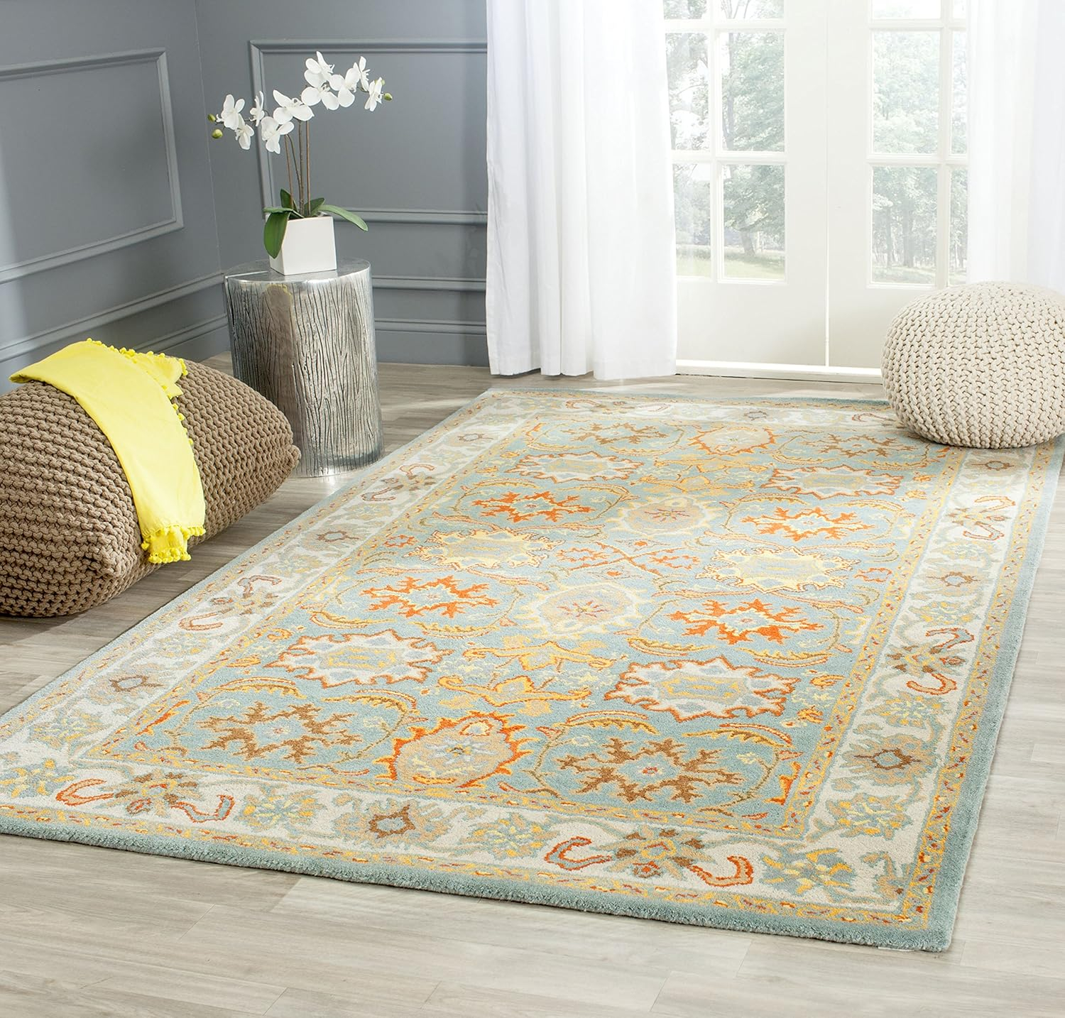 SAFAVIEH Heritage Giles Oriental Wool Area Rug, Light Blue/Ivory, 11' x 17'