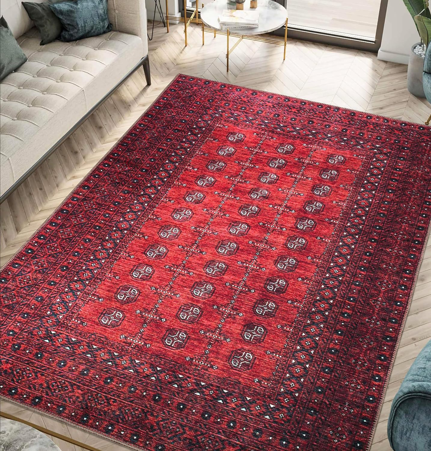 Keen Home Design Machine Washable Area Rugs with Non-slip Backing, Ideal for Hallway, Living Room, Bedroom, Kitchen and Laundry Room, Vintage Moroccan and Low Pile Rug ( 3' x 5' )