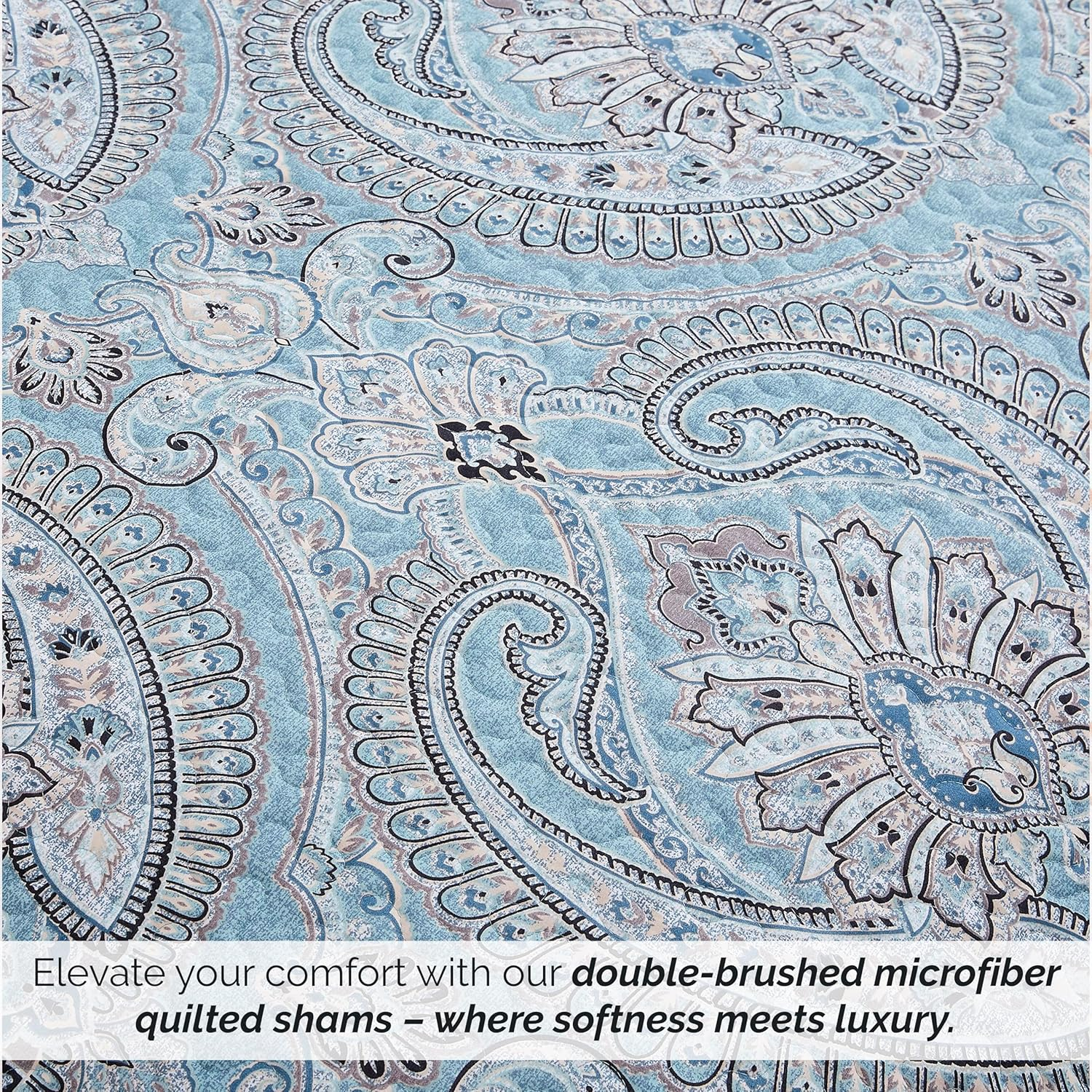 Southshore Fine Living, Inc. Paisley Boho Throw Pillow Covers 20"x26", Quilted Pillow Shams Standard Size Set of 2, Fit Queen or Full Pillows, Complements Boho Bedroom Decor, Aqua Paisley