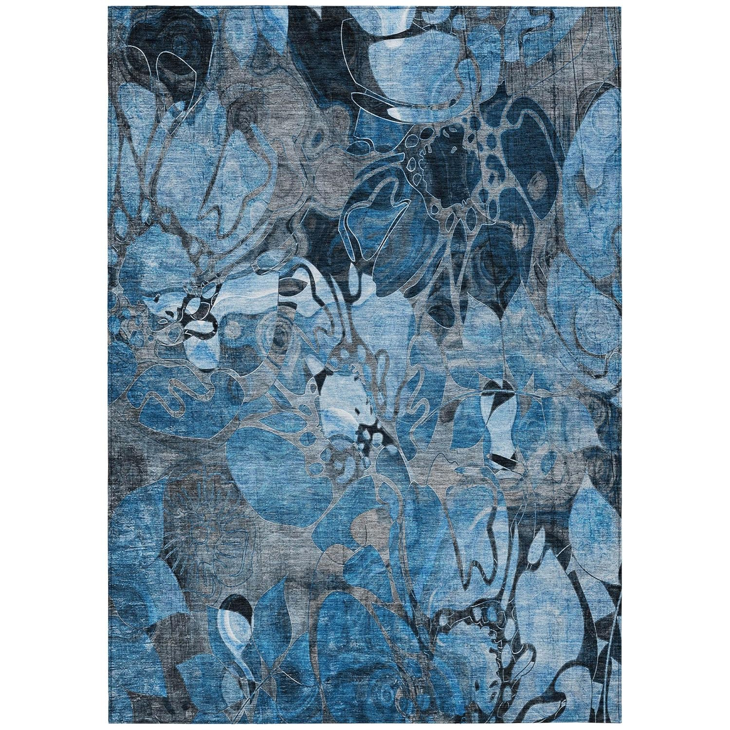 Addison Rugs Chantille Indoor/Outdoor Transitional Floral Blue Washable Rectangle Rug, 9' x 12'