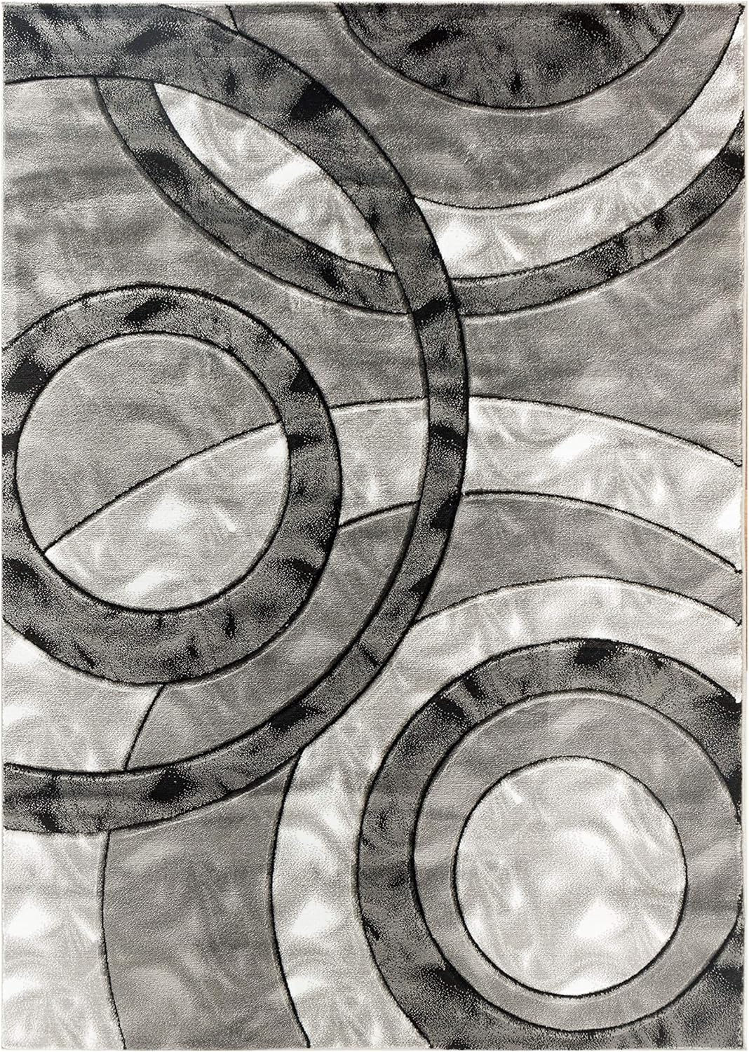 GLORY RUGS Area Rug Modern 4x6 Grey Black Circles Geometry Soft Hand Carved Contemporary Floor Carpet Fluffy Texture for Indoor Living Dining Room and Bedroom Area