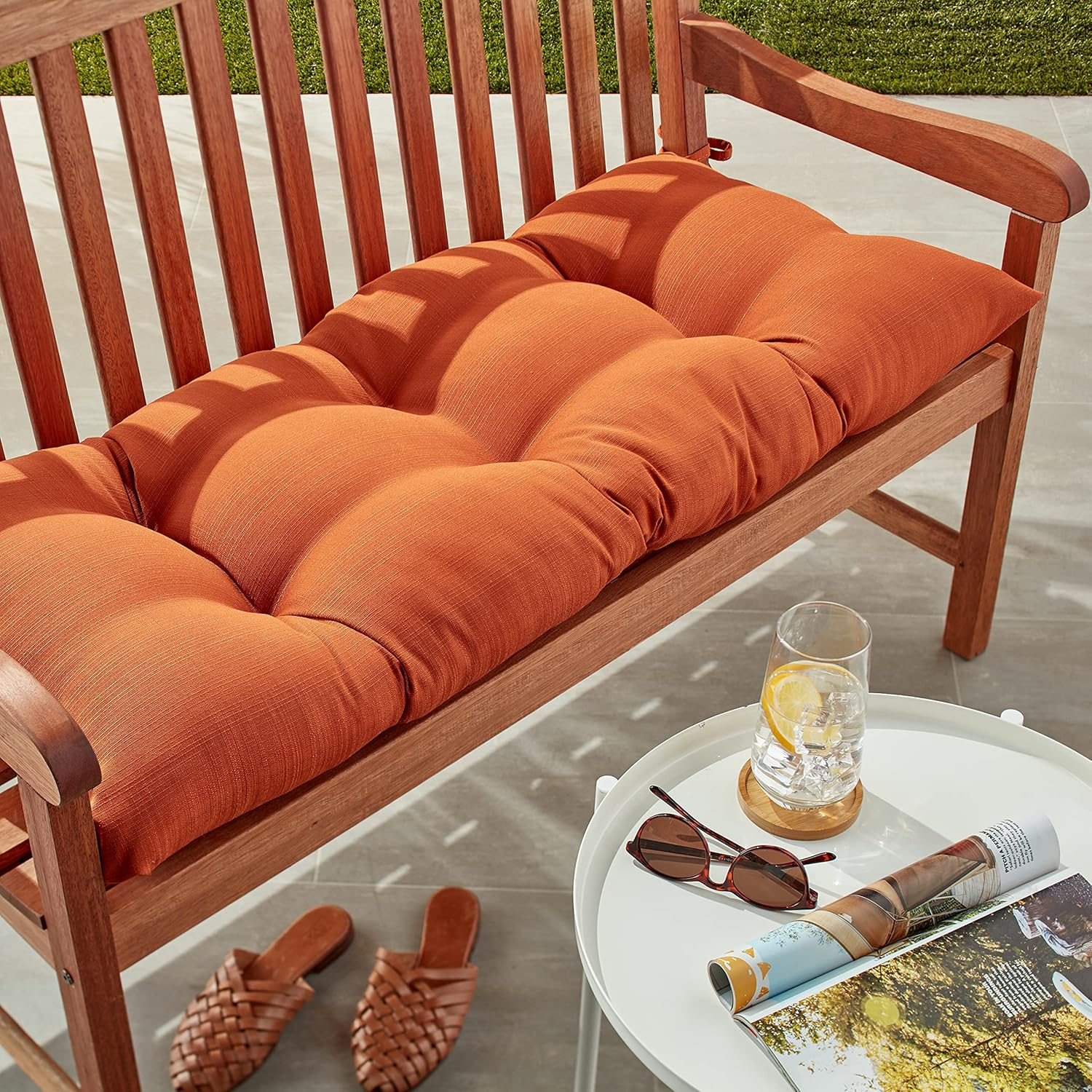 Pillow Perfect Monti Chino Solid Indoor/Outdoor Wicker Patio Sofa/Swing Cushion Tufted, Weather and Fade Resistant, 18.5" x 44", Orange