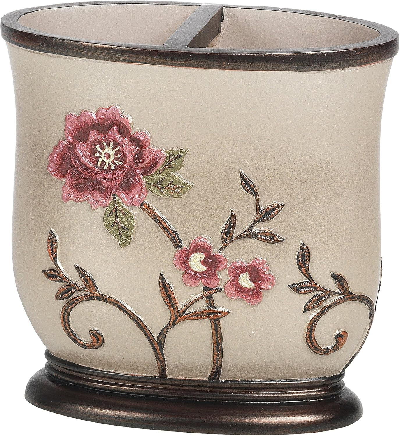 Popular Bath Toothbrush Holder, Larrisa Collection, Rose Design , Brown