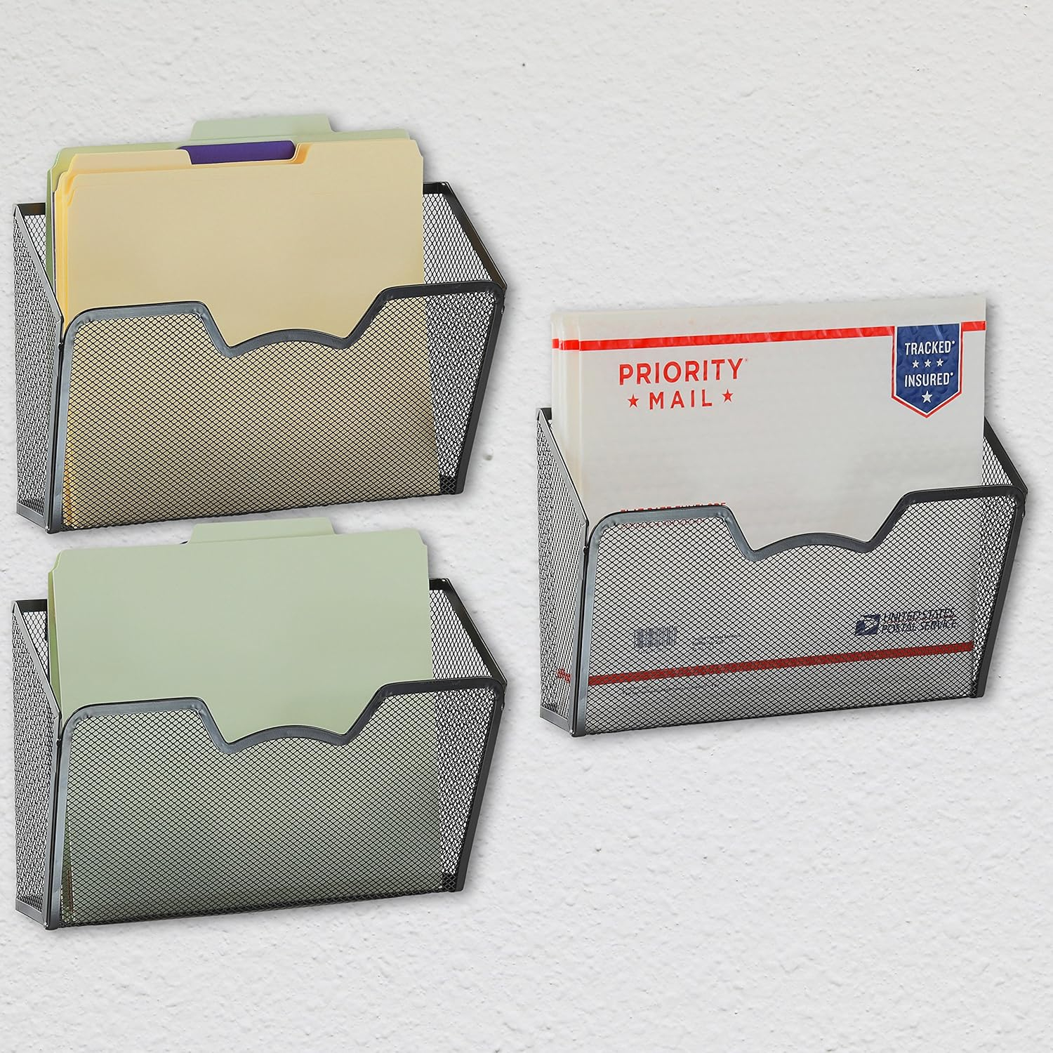 SHW 3PK Single Pocket Wall Mount File Holder, Black