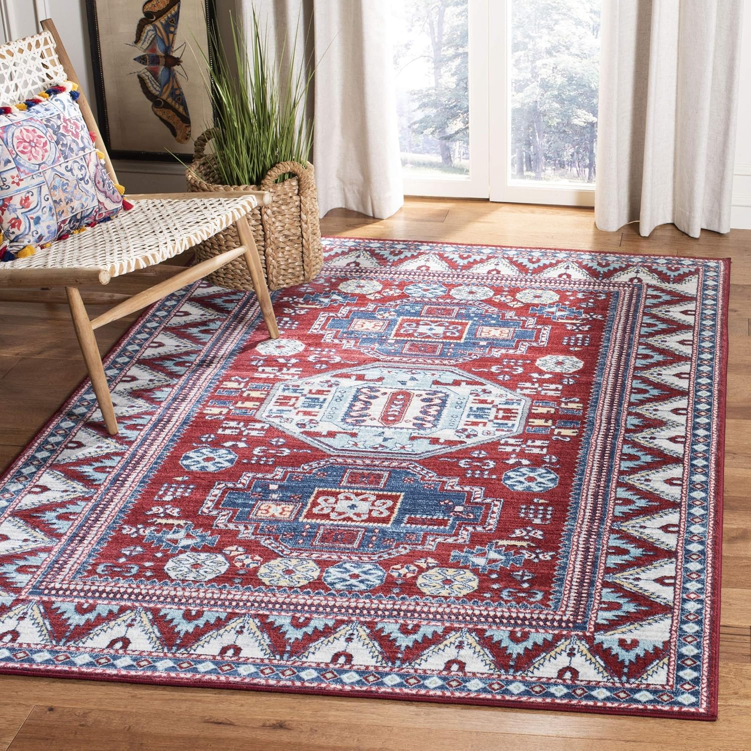 Red and Blue 8' x 10' Synthetic Traditional Area Rug