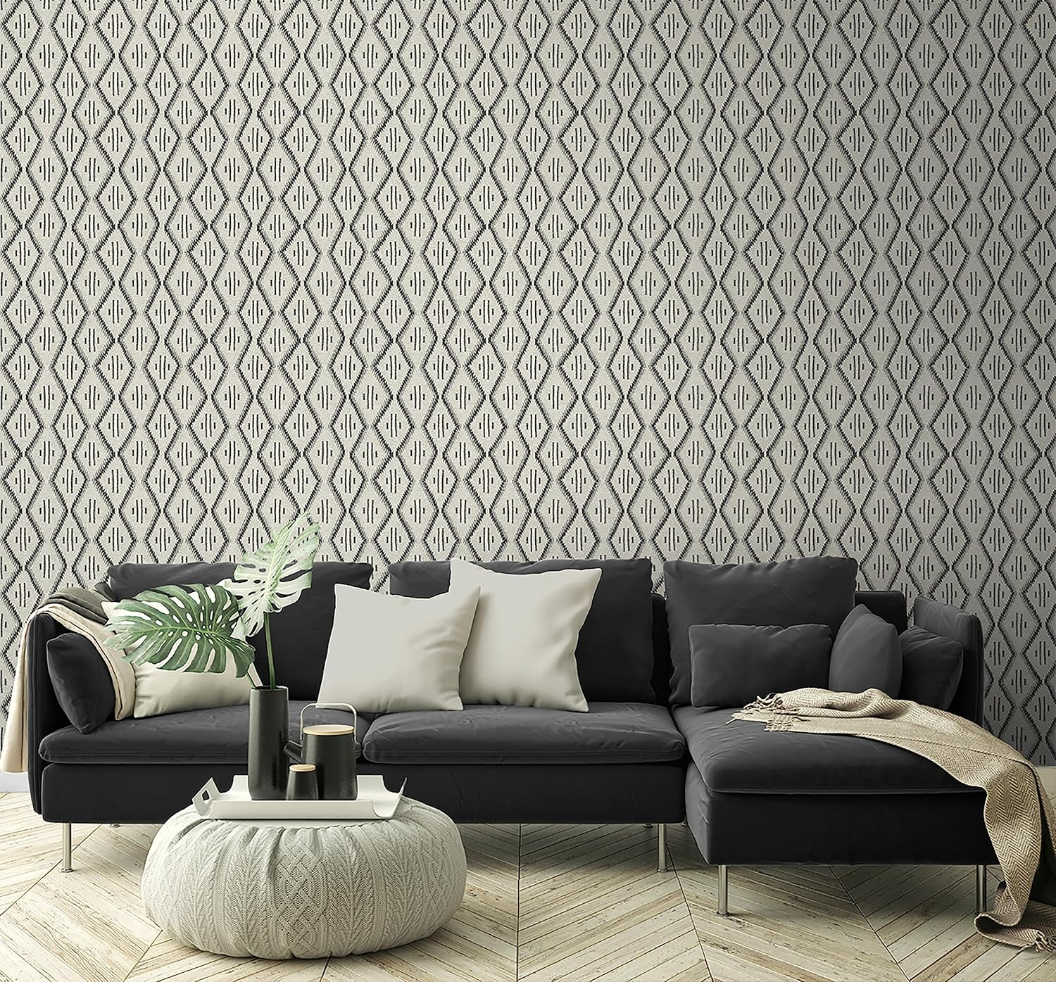 Modern Heirloom White and Black Vinyl Peel and Stick Wallpaper