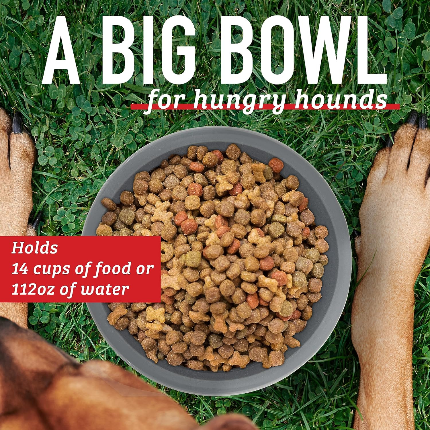 Leash Boss Extra Large Dog Bowl (112 oz) - Plastic Food & Water Feeder for Inside & Outside, Gray, Holds 14 Cups - Large Outdoor Dog Water Bowl - for All Breed Sizes, Durable, Dishwasher Safe