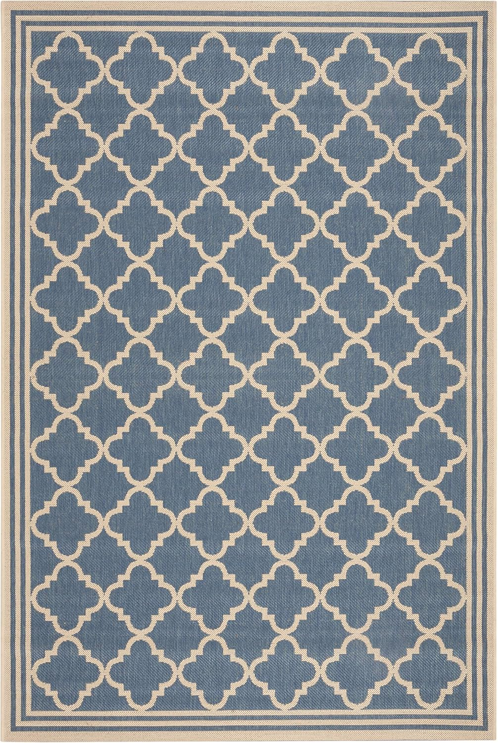 SAFAVIEH Beach House Collection Area Rug - 9' x 12', Blue & Creme, Trellis Design, Non-Shedding & Easy Care, Indoor/Outdoor & Washable-Ideal for Patio, Backyard, Mudroom (BHS121M)