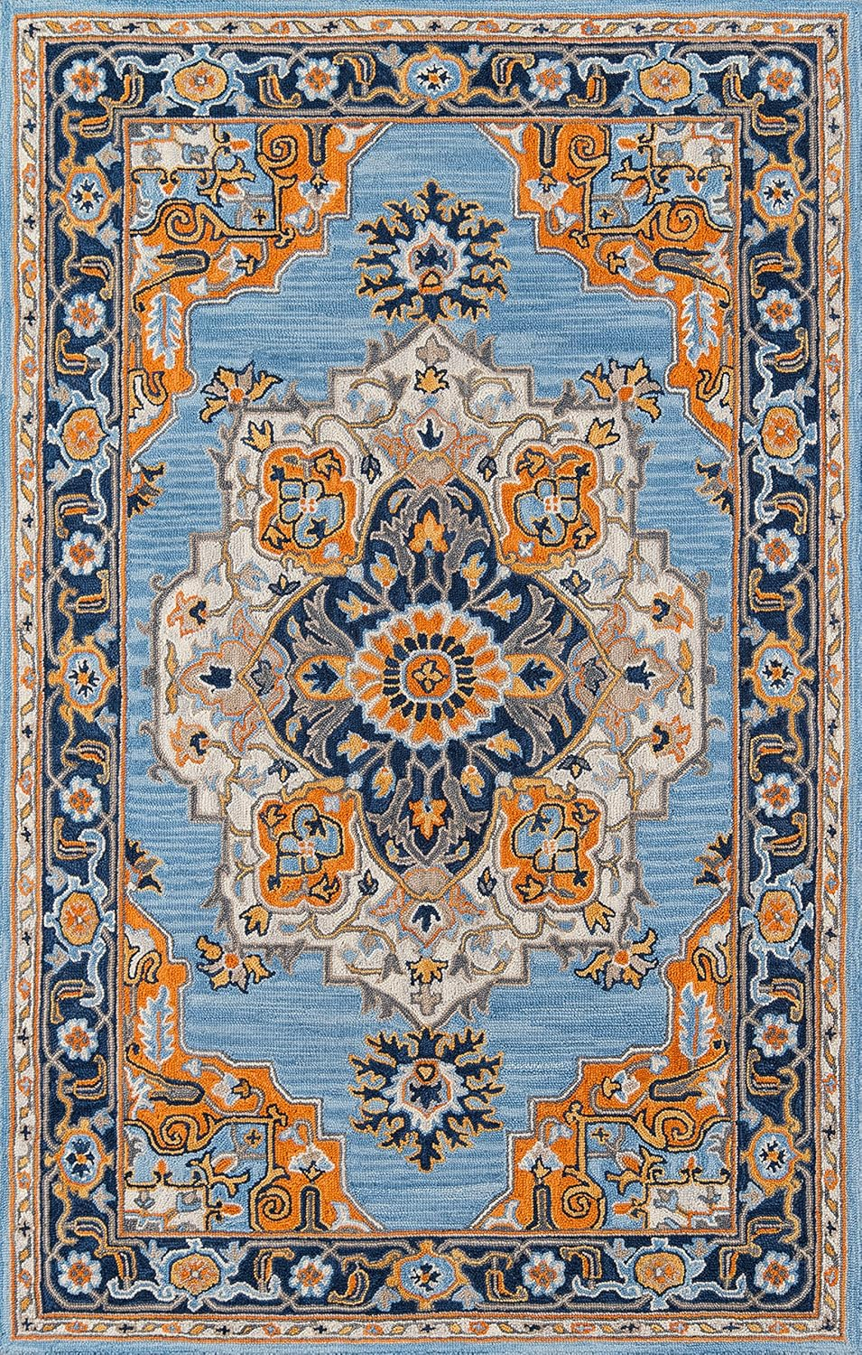 Momeni  Ibiza Hand-tufted Traditional Medallion Wool Area Rug Blue 2' x 3' 2' x 3' Indoor,Accent Orange Rectangle