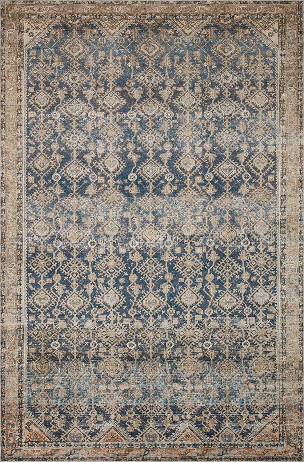 Indigo and Natural Polyester Low Pile Accent Rug