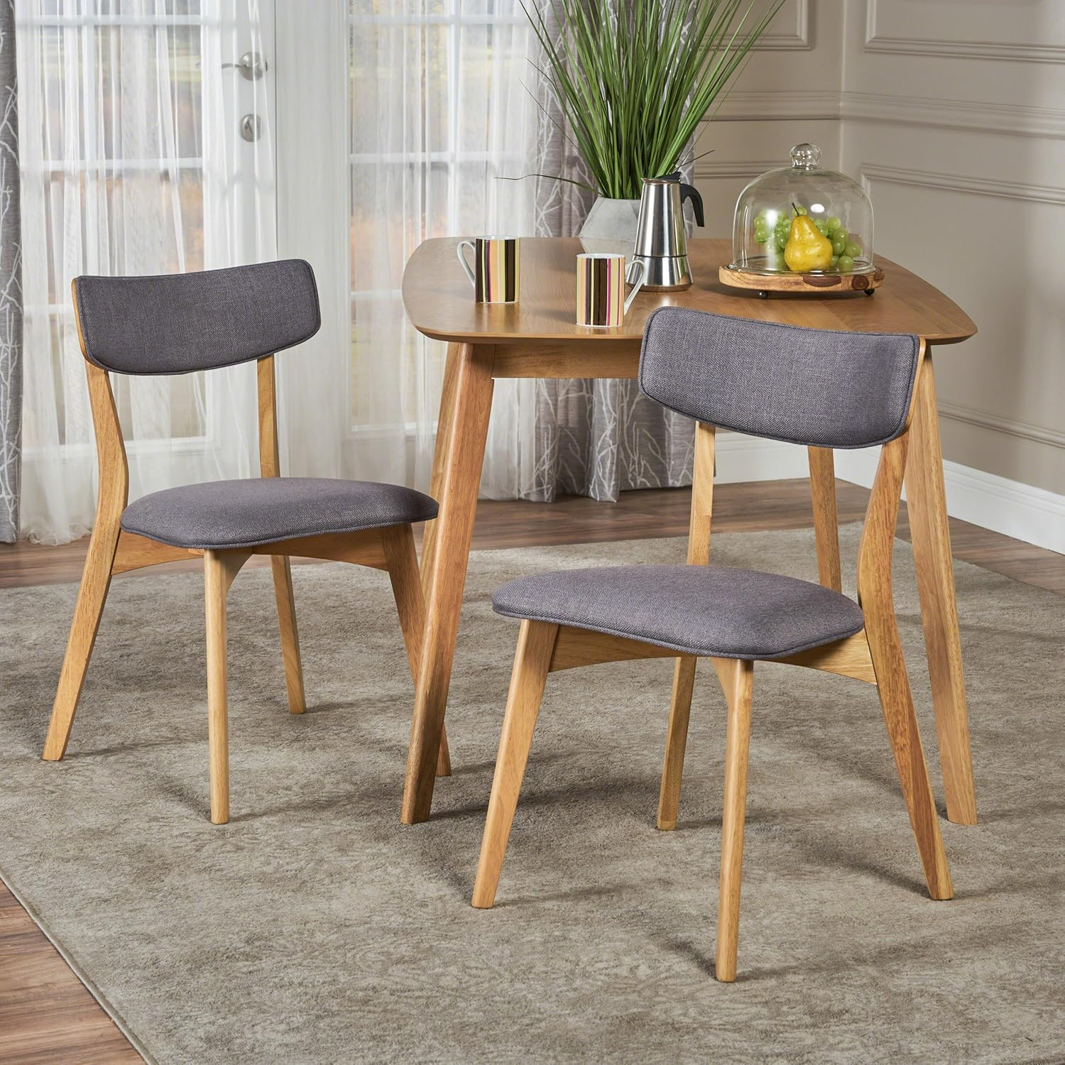 Molly Mid Century Modern Dining Chairs with Rubberwood Frame (Set of 2)