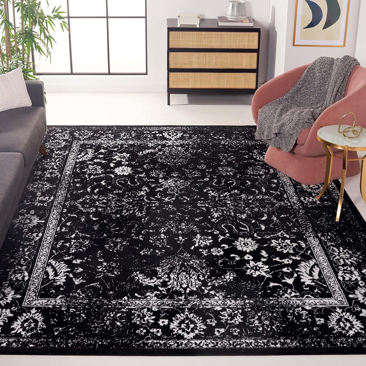 SAFAVIEH Adirondack Wyatt Distressed Area Rug, Ivory/Navy, 11' x 15'