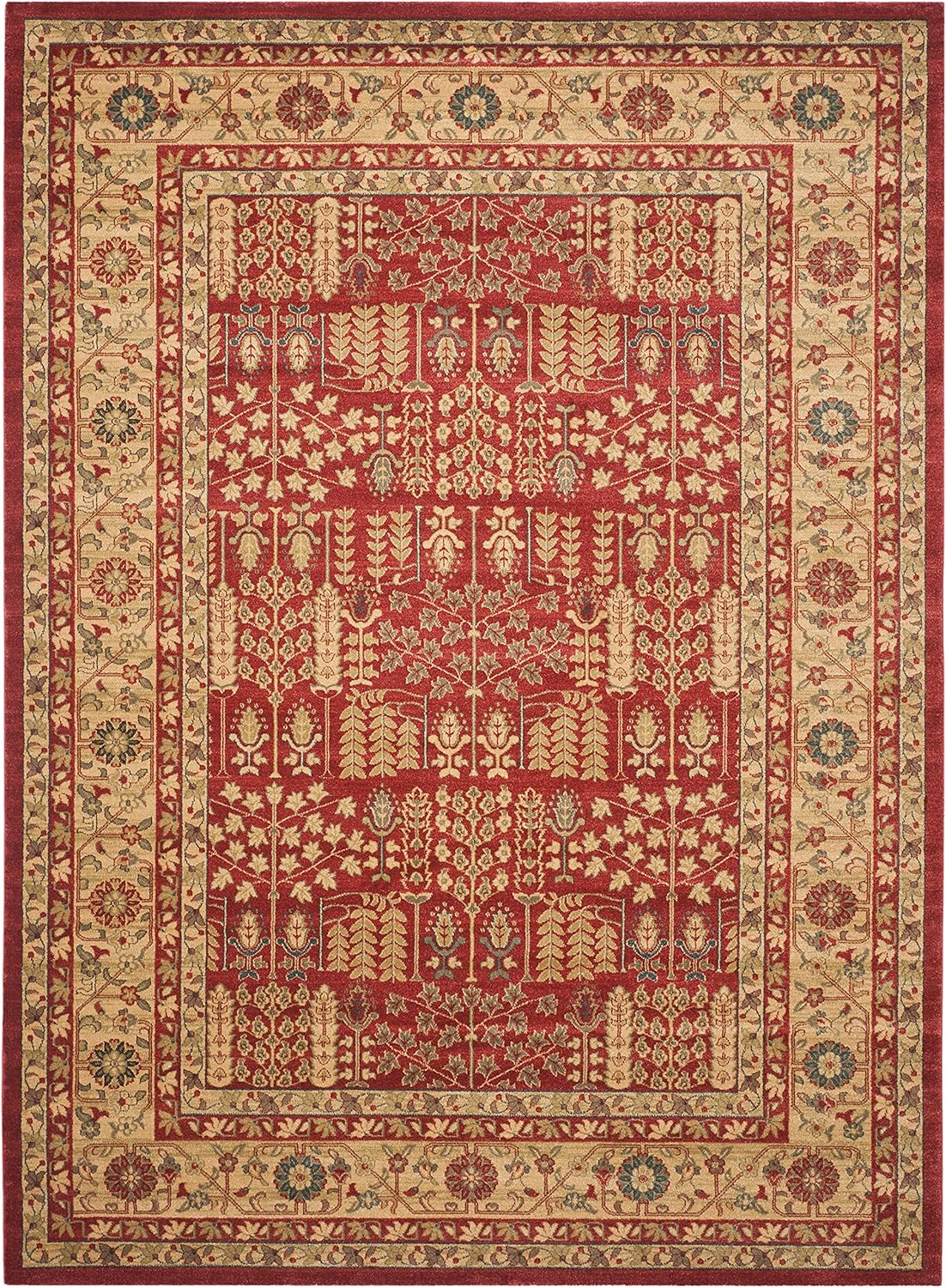 Traditional Red and Natural Synthetic 8' x 10' Area Rug