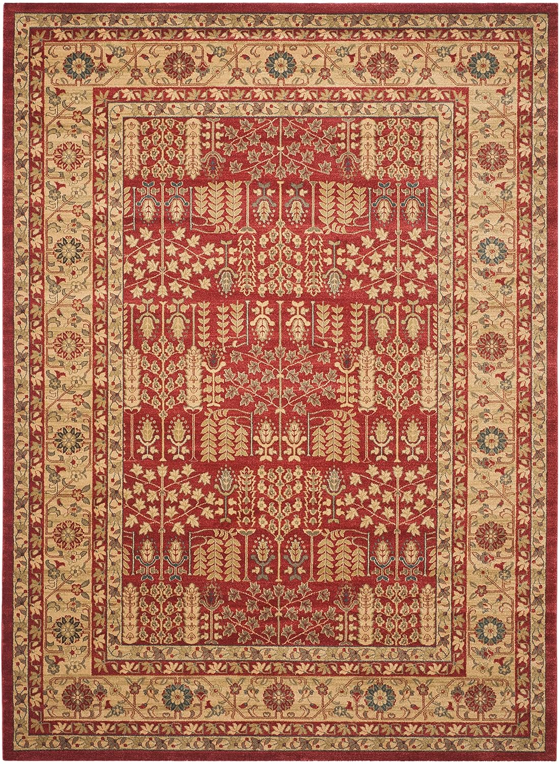 Traditional Red and Natural Synthetic 8' x 10' Area Rug