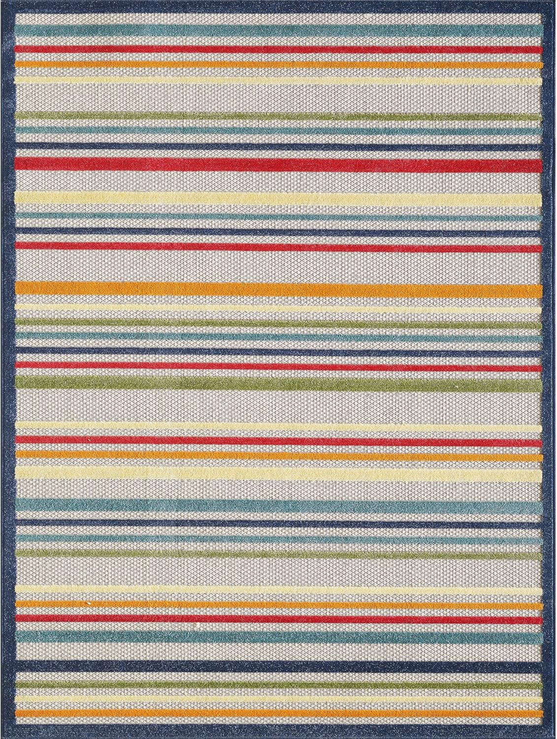 Calla Ivory/Multi Stripes 3 ft. x 5 ft. Striped Indoor/Outdoor Accent Rug