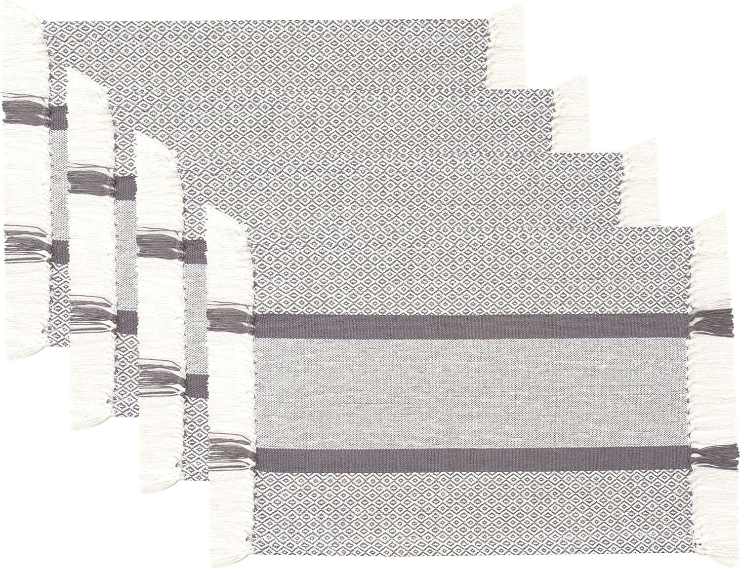 Sticky Toffee Placemats Set of 4, Woven Cotton Cloth Placemat Set, 14x19 in, Gray Boho Place Mats for Kitchen or Dining Table