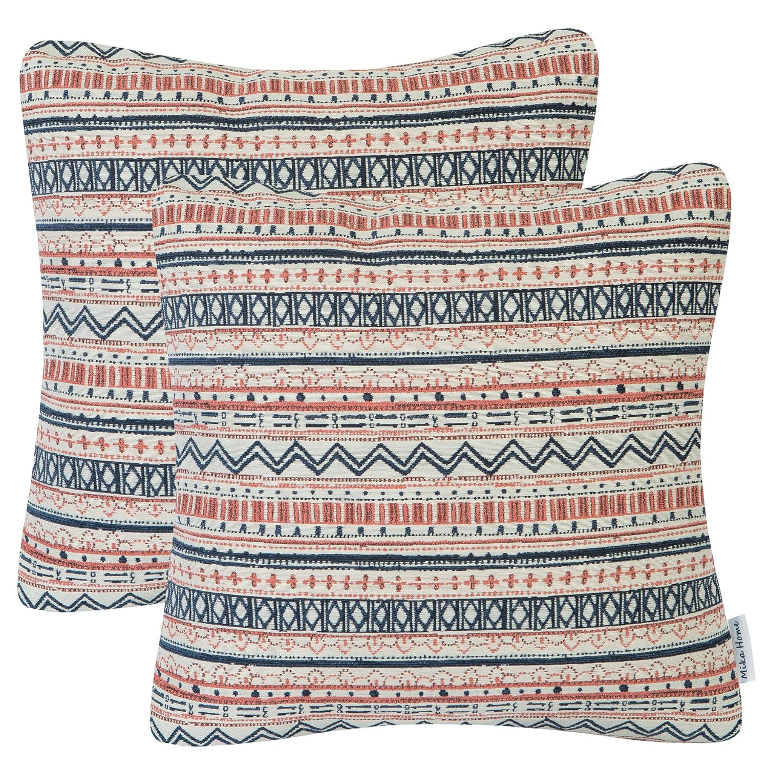 Pack of 2 Throw Pillow Covers Decorative Pillow Cases for Sofa Couch Bed, Bohemian Striped Geometric Pattern, 20x20 Inches, Navy Pink Cream
