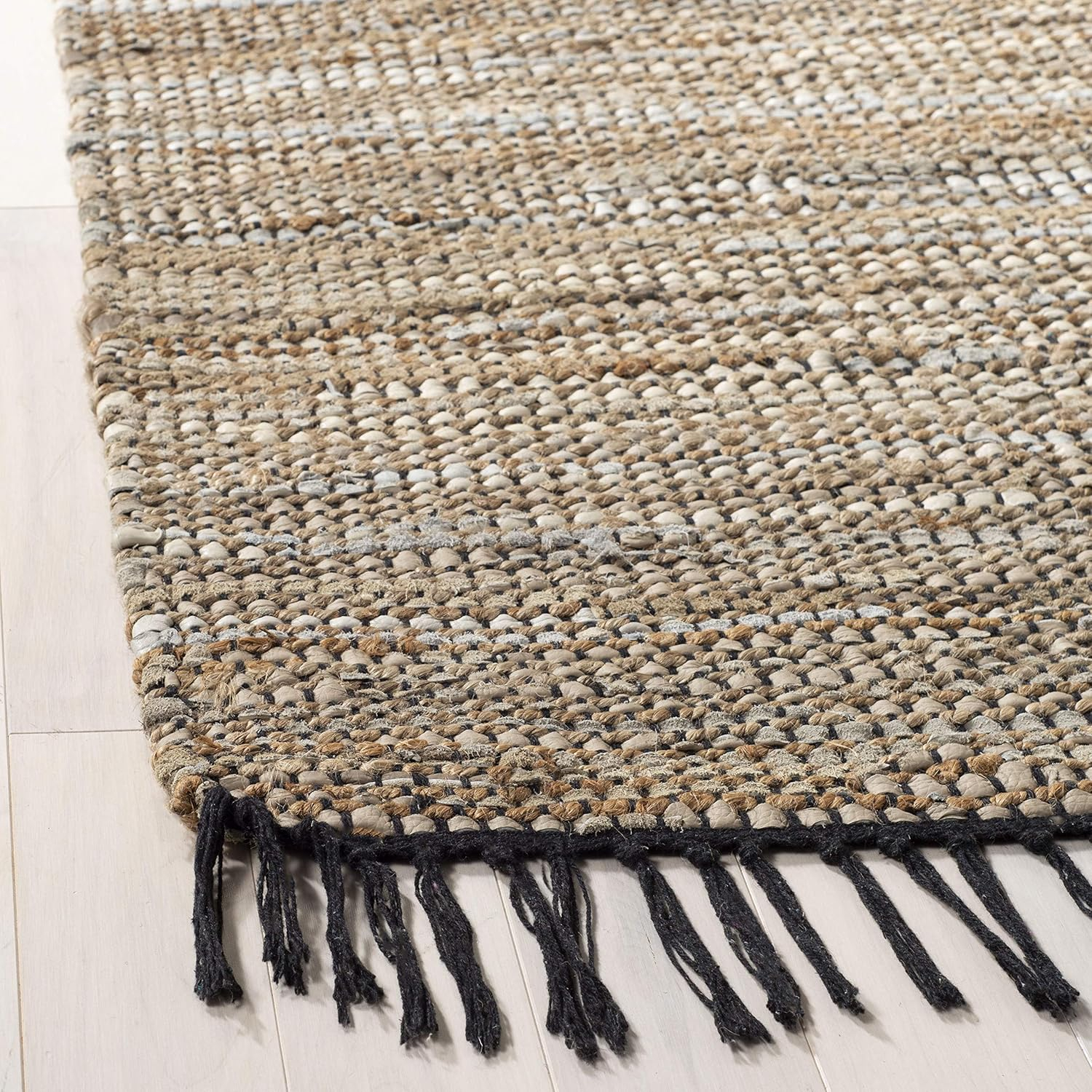 SAFAVIEH Vintage Leather Zharko Solid Braided Fringe Area Rug, Beige, 2'3" x 4'