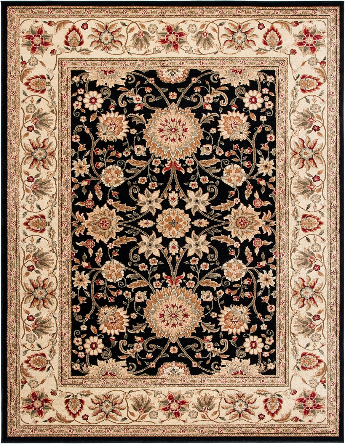 SAFAVIEH Lyndhurst Victoria Traditional Floral Area Rug, Black/Ivory, 8' x 11'
