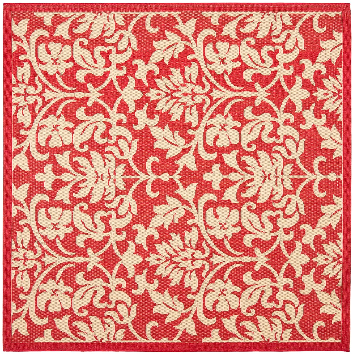 SAFAVIEH Courtyard Yvette Floral Indoor/Outdoor Area Rug, Red/Natural, 7'10" x 7'10" Square